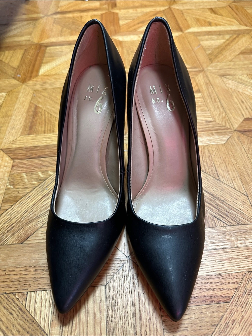 Mix No. 6 Black Pointed-Toe Glass Heel Leather Pumps